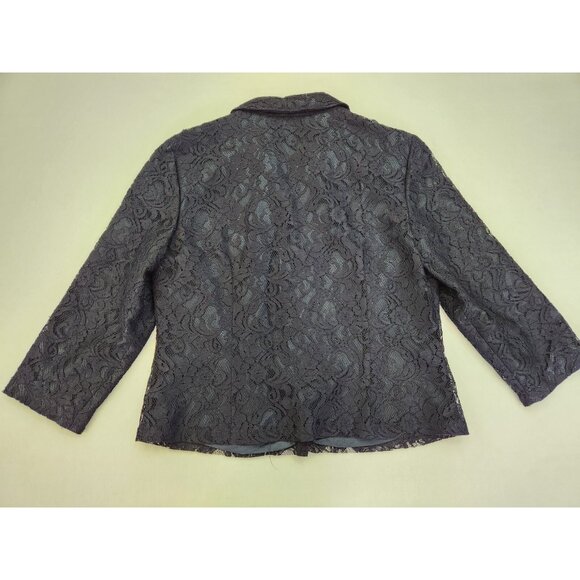 Address Maggy Blazer Jacket Women 10 Navy Lace 3/4 Sleeve Button up Lined Floral - Picture 6 of 9